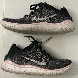2018 Nike Womens Free RN Flyknit Running Shoes Black White Pink 942839-007 Sz 9